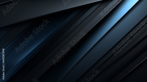 Corporate modern dark blue and grey abstract background. Color gradient. Geometric shape. Lines, stripes at different angles. 3d effect. Futuristic. Web banner. Wide. Panoramic design. Generative AI