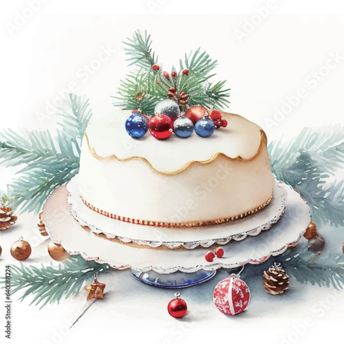 水彩で描いたクリスマスケーキのイラスト Generative AI