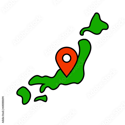Photography Japanese map and map pin icon. Vector.