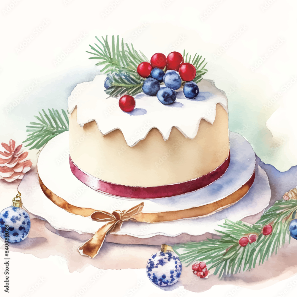 水彩で描いたクリスマスケーキのイラスト Generative AI 水彩で描いたクリスマスケーキのイラスト Generative AI