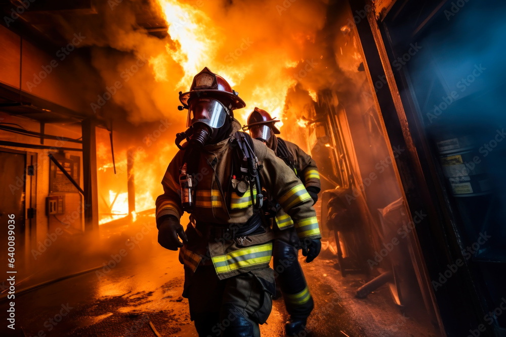 Photo of firefighters bravely approaching a blazing fire Photo of firefighters bravely approaching a blazing fire