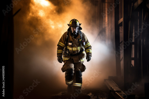 firefighter braving the smoke in a courageous act of bravery