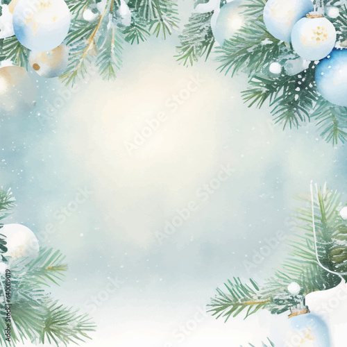 クリスマスツリーのオーナメントとキラキラした背景イラスト  Generative AI