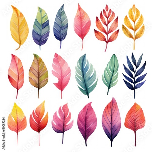Bright Watercolor Tropical Leaves Clipart AI Generated