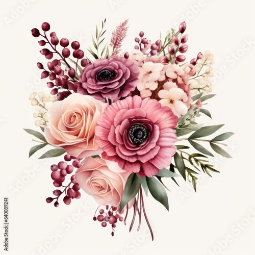 Beautiful Watercolor Wedding Bouquet Clipart AI Generated