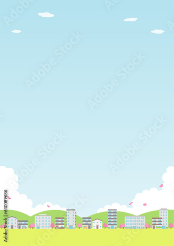 春の街の風景のイラスト_縦_2
