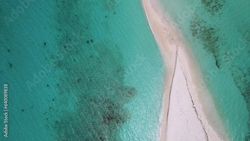 Isthmus Cayo De Agua in the Caribbean Sea. Aerial forward, zenithal view photo