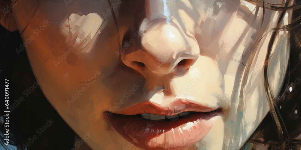 illustration of close up painting of woman’s face, generative AI