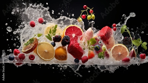 Ingredients captured in mid-air  frozen like a culinary explosion   generative ai