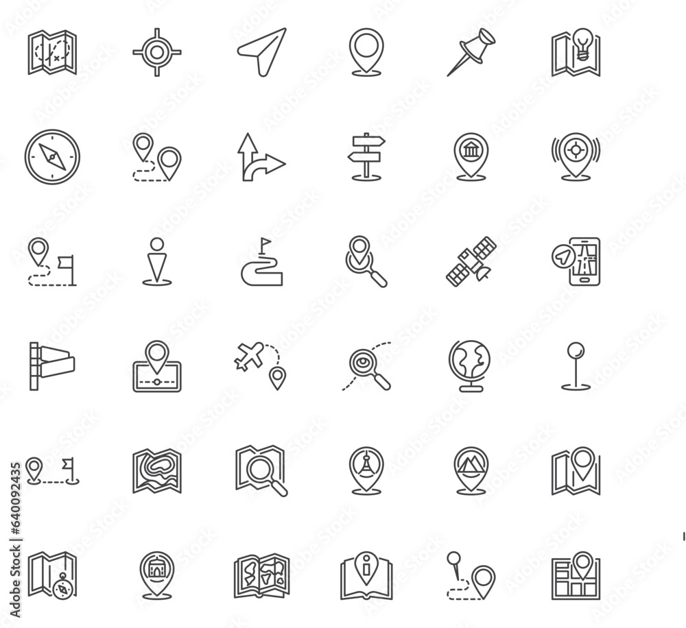 Maps and navigation line icons set Maps and navigation line icons set