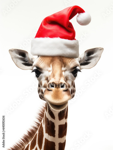 Giraffe Animal Portrait Christmas Hat