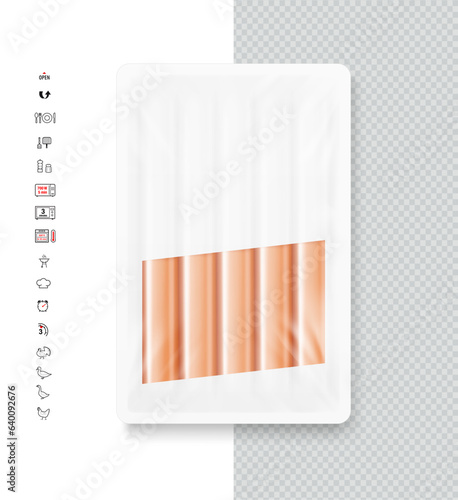 A realistic of a tray container mockup with icons set. Vector illustration isolated on white background. Template ready to use for your design. EPS10.