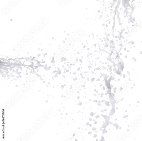 Milk yogurt white water droplet shape form fly splashing. Milk lotion pour float in mid air. Milk moisturizer explosion throw fluttering. White background isolated high speed shutter freeze motion