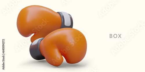 Realistic pair of boxing gloves. Accessories for sports duel. Traumatic sport. Sportswear for punch workout. Symbol of battle, fight. Poster in cartoon style