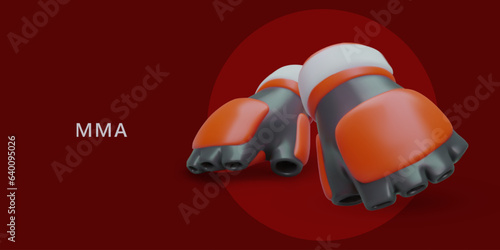 Realistic gloves for MMA. Concept for mixed martial arts. Vector advertisement of club. Sparring, duel. Sports protection accessories. Championship announcement template