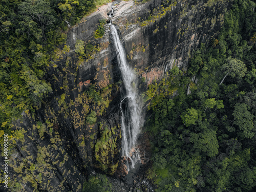 Aerial Photo of Diyaluma falls Waterfall in jungle of Ella Sri Lanka