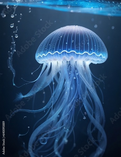 Generative Ai, Mesmerizing Blue Jelly fish in water