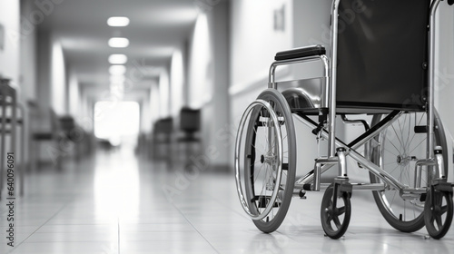 Fotografia Empty wheel chair in a hospital room interior.