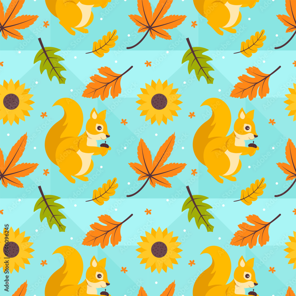 Autumn Season Seamless Pattern Design with Fall Elements in Template Cartoon Flat Illustration