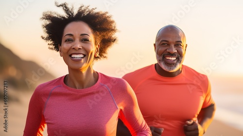 Wallpaper Mural Happy middle aged African American ouple during jogging workout on the beach. Jogging workout. Torontodigital.ca