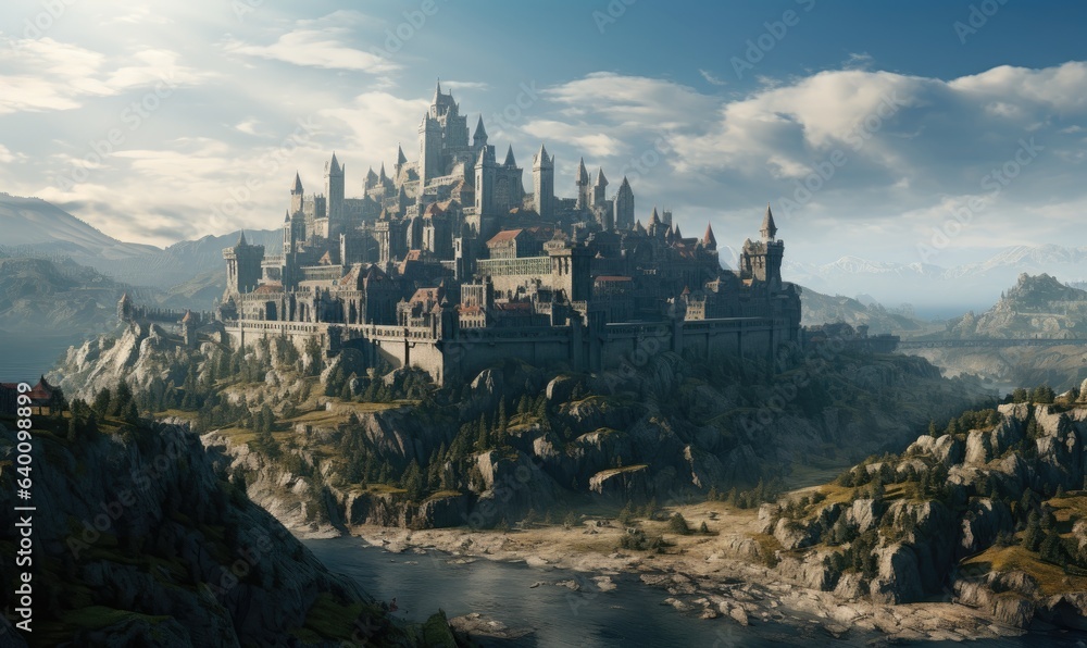 High above the medieval city, the castle stood as a symbol of power and grandeur, overlooking the winding streets below.