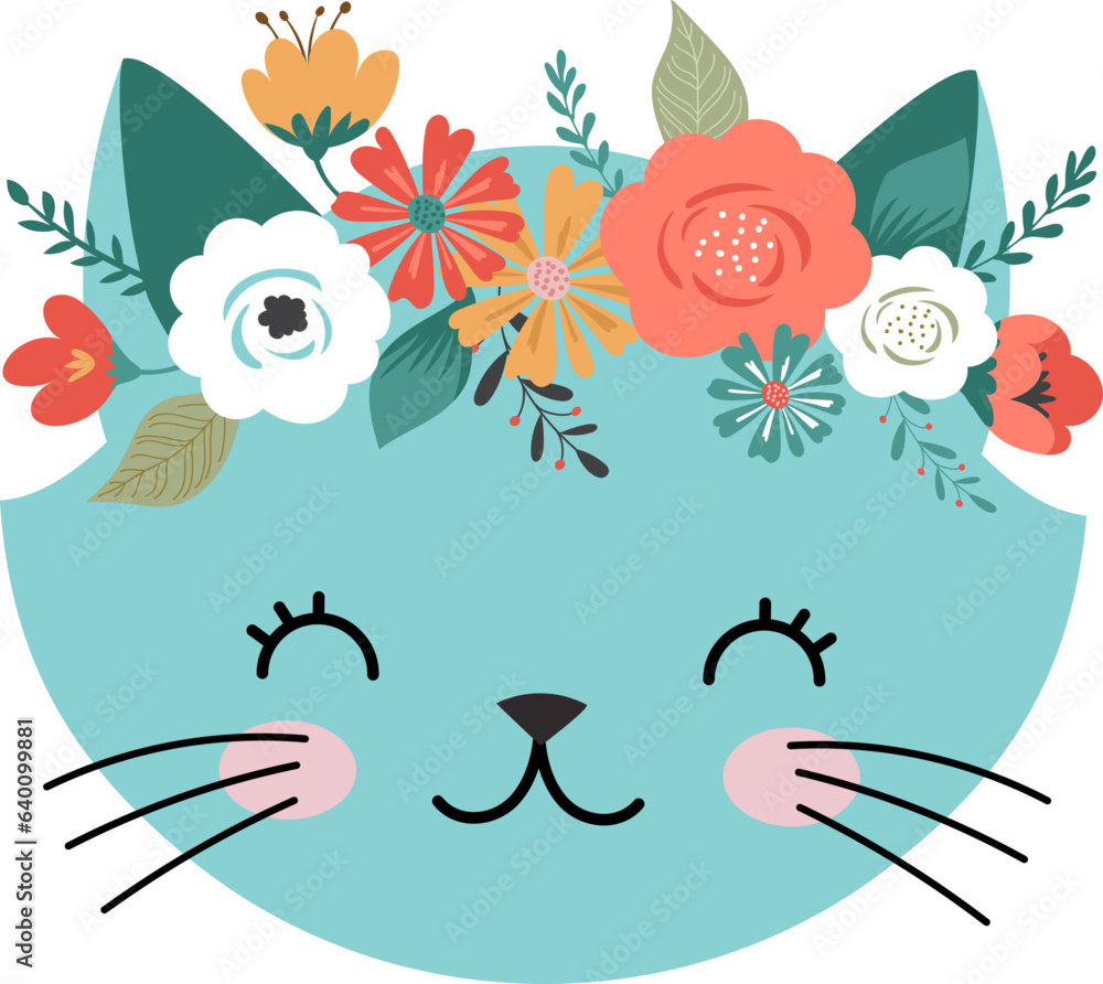 Naklejka premium Cute cat in a flower crown