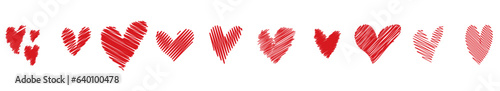 Hand drawn heart clipart. Hearts shapes scribble style isolated on transparent background.