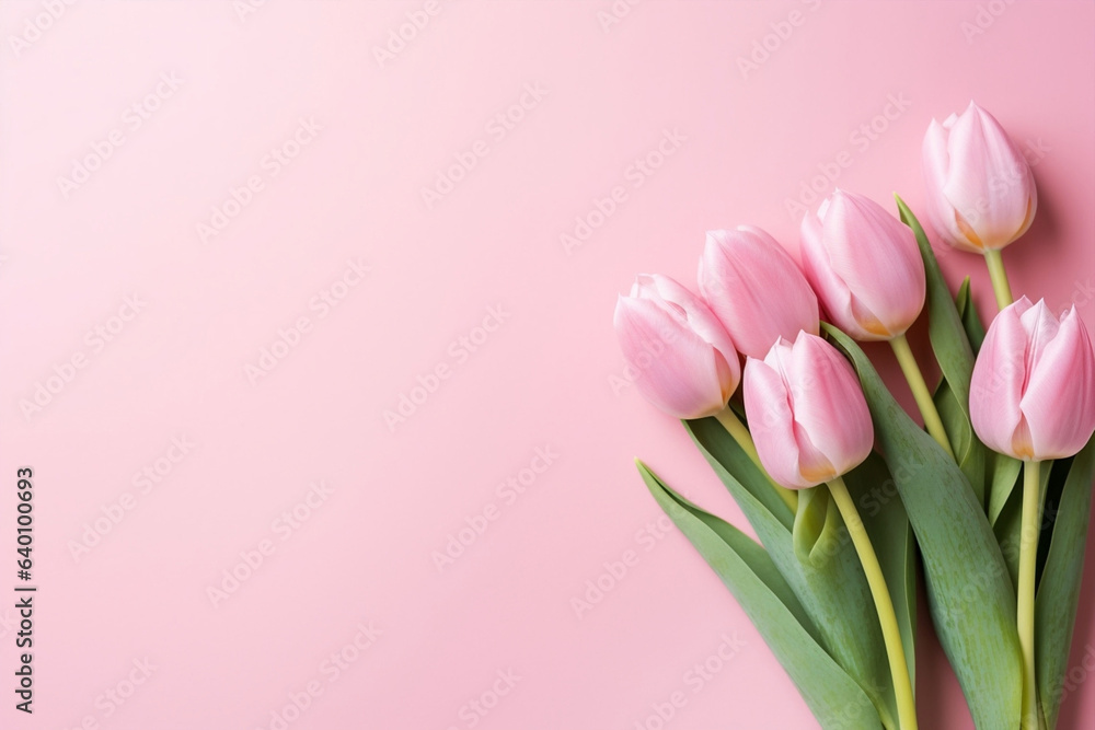 Spring tulip pink bouquet holiday green blossom flower love floral decoration background gift