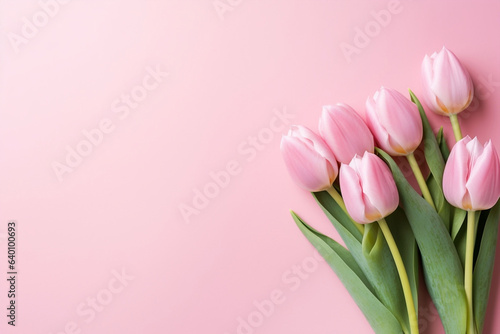 Spring tulip pink bouquet holiday green blossom flower love floral decoration background gift