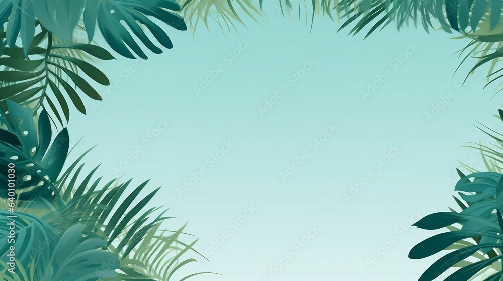 Lush tropical palm leaves against empty copy space background
