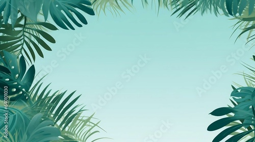 Lush tropical palm leaves against empty copy space background 