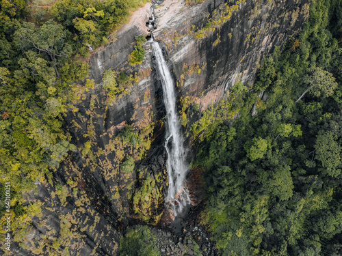 Aerial Photo of Diyaluma falls Waterfall in jungle of Ella Sri Lanka
