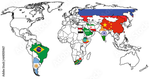 New BRICS member countries territory on world map