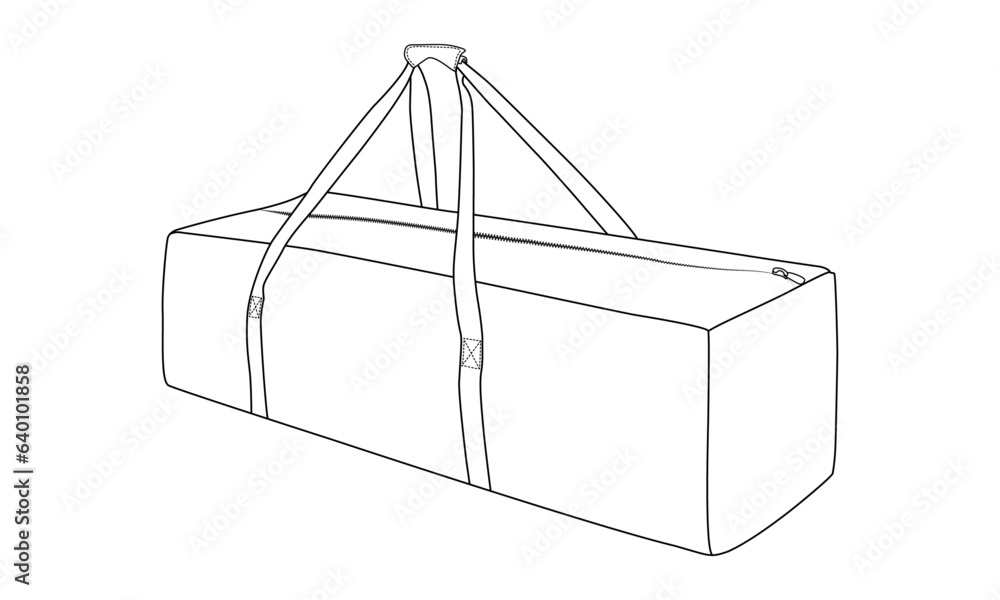 Duffle Bag, Vector Illustration, Bag Outline Template, Fashion Flats Sketch, 45 Inch Zipper