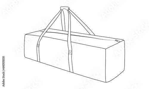 Duffle Bag, Vector Illustration, Bag Outline Template, Fashion Flats Sketch, 45 Inch Zipper Duffel Travel Sports Equipment Bag, Vector Clip Art Template.