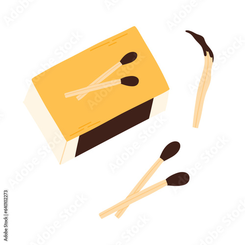 Matches isolated on white background. Vector illustration. Matchbox.