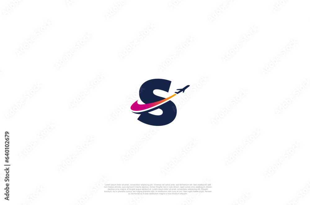 Initial etter S and airplane for agency travel check, transport, logistics, delivery logo design. Vector illustration template Initial etter S and airplane for agency travel check, transport, logistics, delivery logo design. Vector illustration template