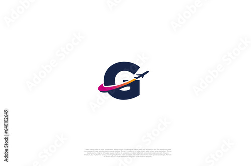 Initial etter G and airplane for agency travel check, transport, logistics, delivery logo design. Vector illustration template