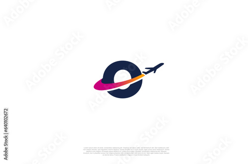 Initial etter O and airplane for agency travel check, transport, logistics, delivery logo design. Vector illustration template