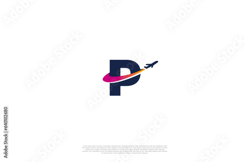 Initial etter P and airplane for agency travel check  transport  logistics  delivery logo design. Vector illustration template