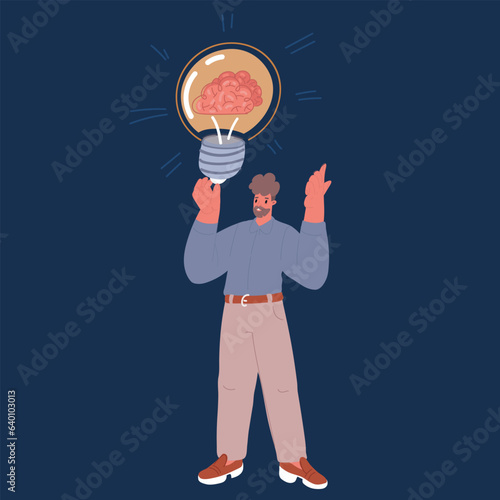 Cartoon vector illustration of Peoplethinking. Man, Businessmen Brainstorming.Light bulb with concept of new idea.Man holding up his index finger.