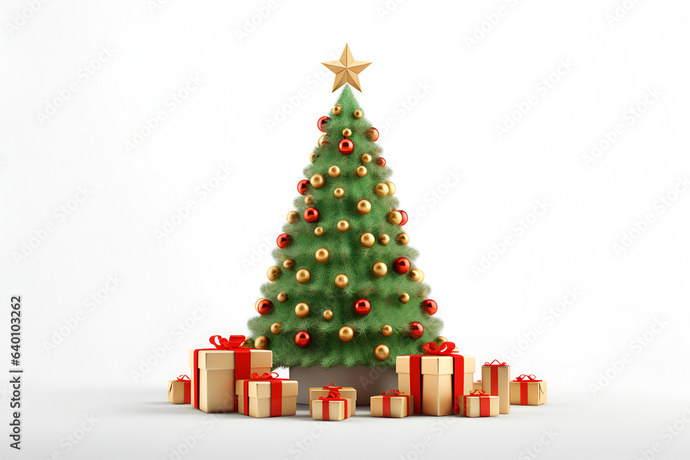 Obraz premium 3D Christmas Tree With Gifts Isolated on White Background