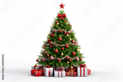 3D Christmas Tree With Gift Boxes Isolated on White Background © Nikki AI