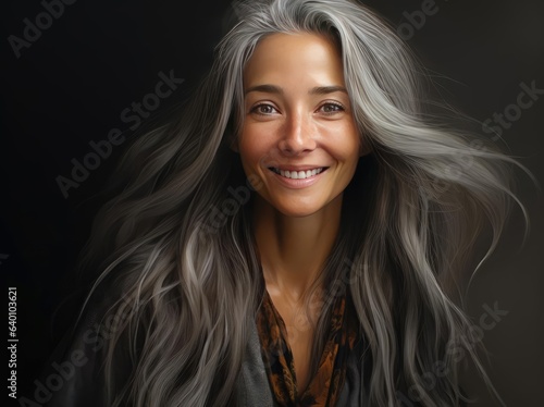 Fotografie, Obraz Woman with long, thick gray hair