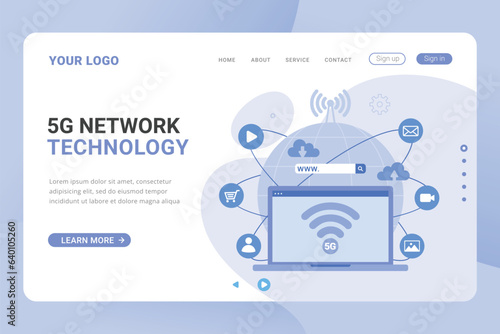 Landing page template network high speed 5g connection design concept vector illustration