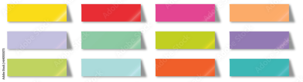 Shaded post-it sticky note set thin stripes paper with shadow isolated on transparent background.