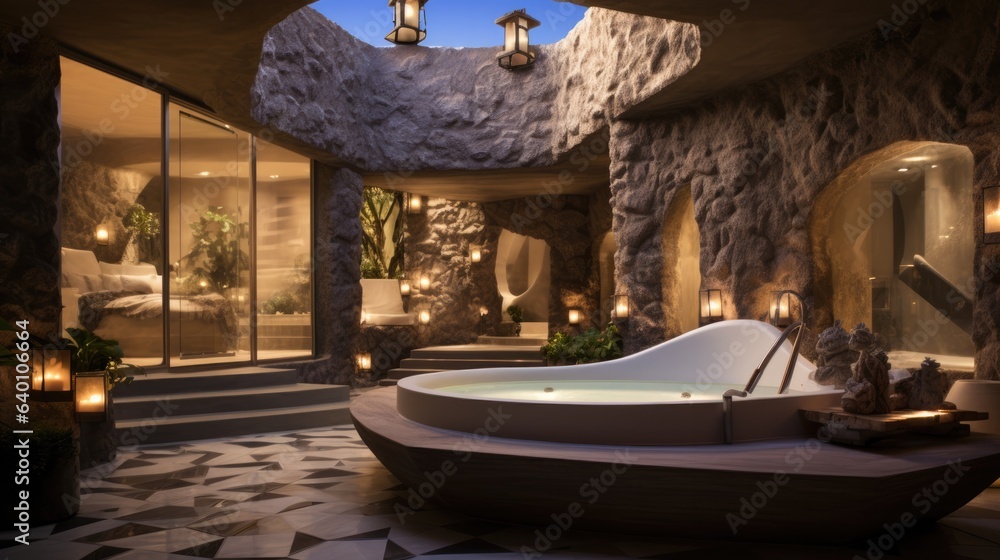 luxury hotel room, view of spa area in a luxury hotel luxury hotel room, view of spa area in a luxury hotel