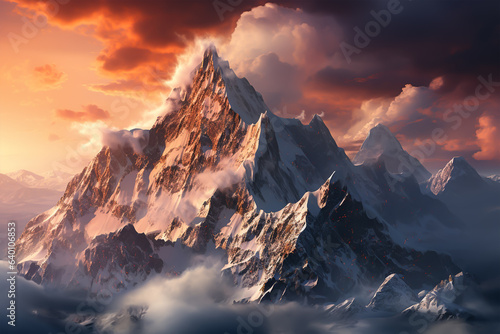 A mountain in the clouds with the word mount everest on the top. Generative ai