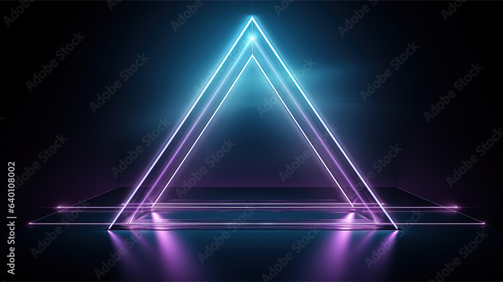 neon triangular structure in a dark room, ideal for modern and sci-fi themed projects neon triangular structure in a dark room, ideal for modern and sci-fi themed projects