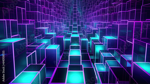 abstract neon cubes in a futuristic grid pattern, ideal for modern and tech-themed projects